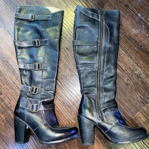 Black leather tall boots